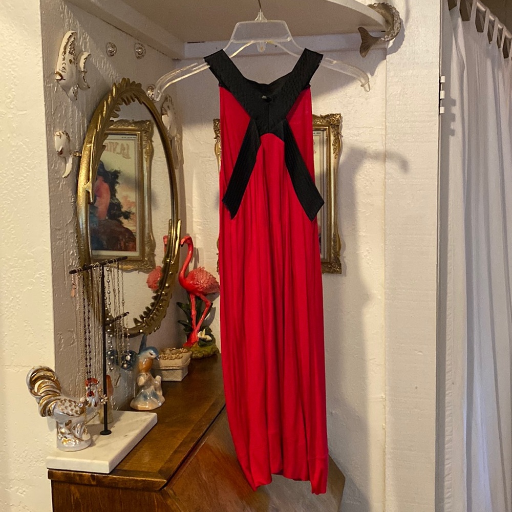 Sexy red mini dress with black satin trim